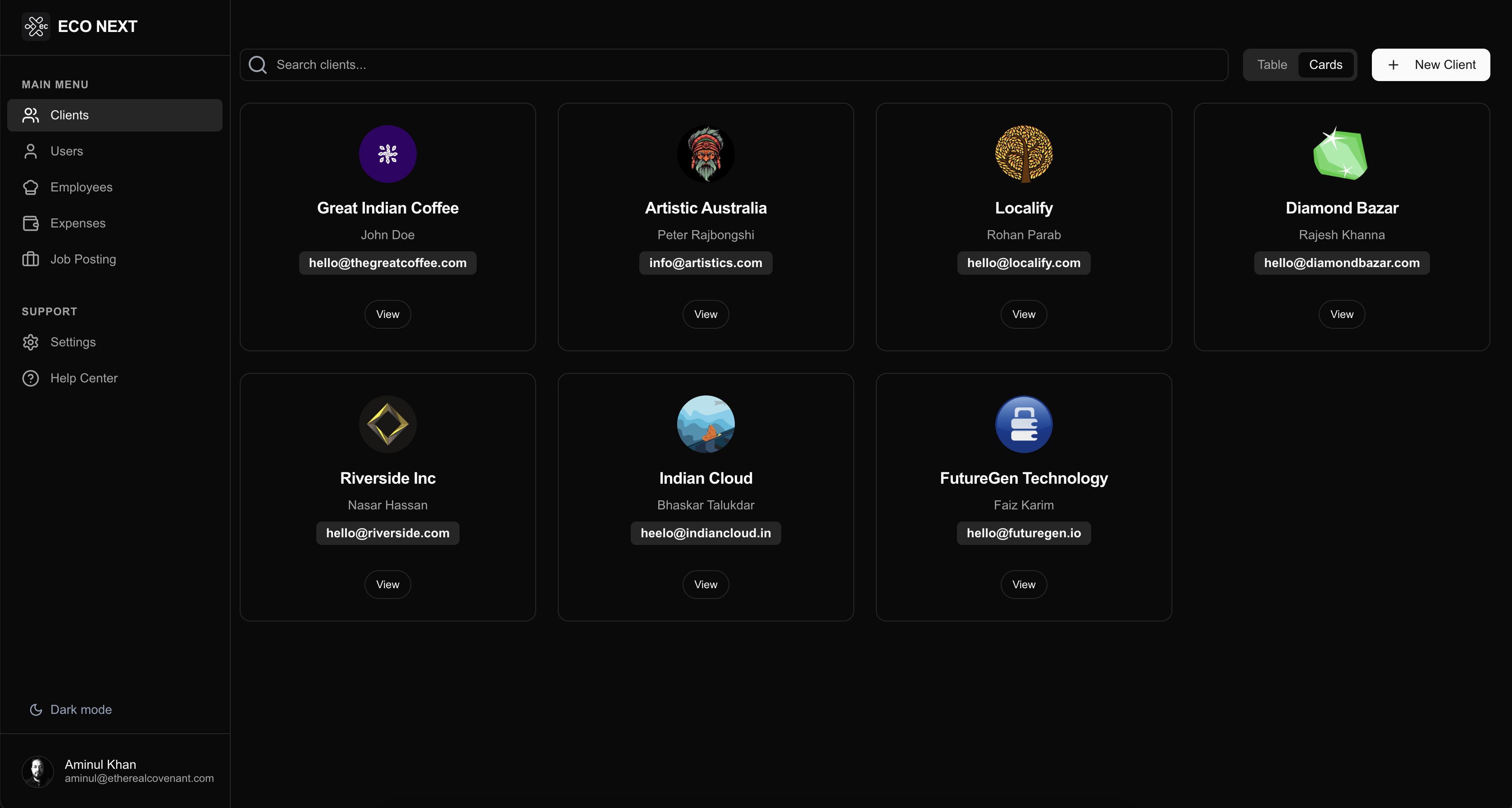 ECO Next Clients Dashboard
